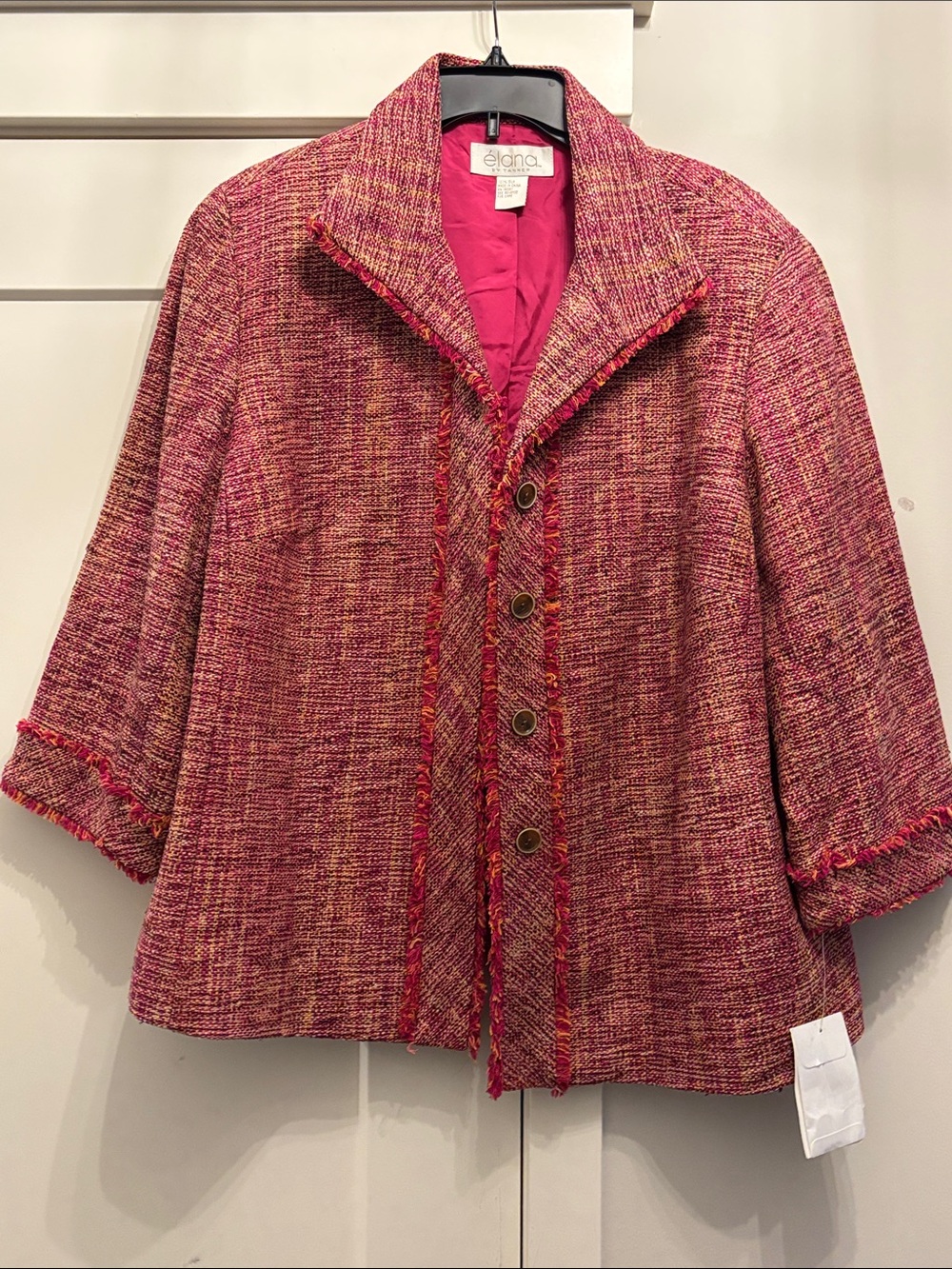 NWT Elana by Tanner 100% Silk Tweed Fringe Jacket Pink Gold Plus Size 18.